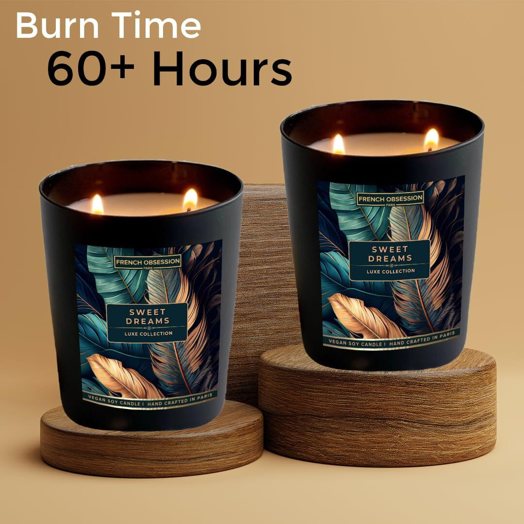 French Obsession Scented Candles for Home decor, Bedroom| Scented Candle Gift Set for Wife,Girl| 560gm| Burn 60+ Hrs | Aroma Therapy Candles| Fragrance Candles for Home | Sweet Dreams Scent