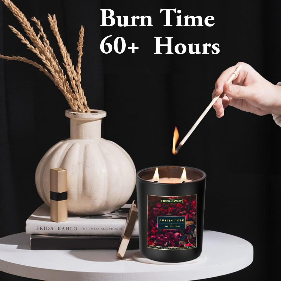 French Obsession Scented Candles for Home decor, Bedroom| Scented Candle Gift Set for Wife, Girlfriend|560gm|Burn 60+Hrs | Aroma Therapy Candles| Fragrance Candles for Home | Rose Scent