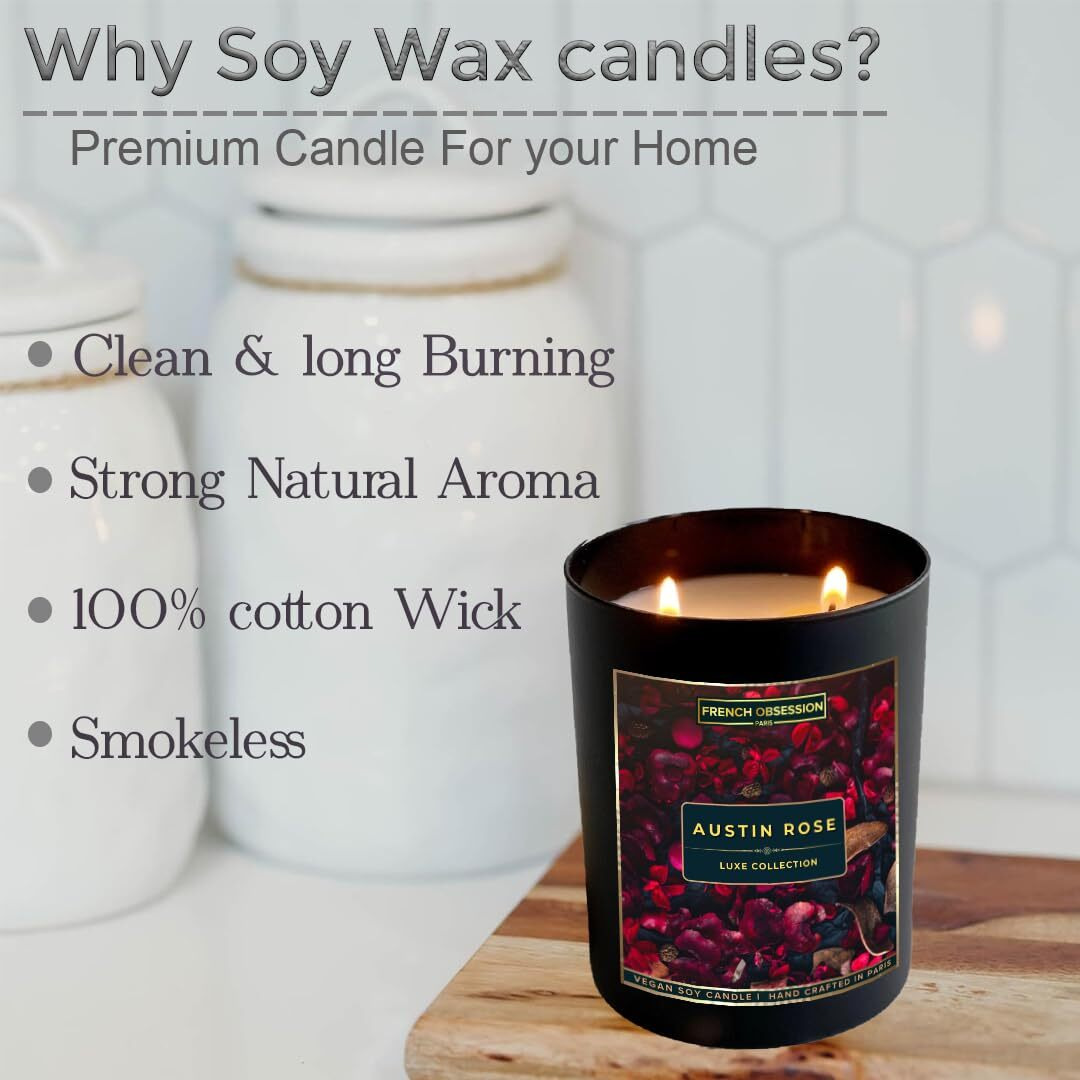 French Obsession Scented Candles for Home decor, Bedroom| Scented Candle Gift Set for Wife, Girlfriend|560gm|Burn 60+Hrs | Aroma Therapy Candles| Fragrance Candles for Home | Rose Scent