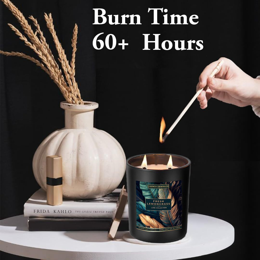 French Obsession Scented Candles for Home Decor, Bedroom| Scented Candle Gift Set for Wife,Girl| 560 gm| Burn 60+ Hrs | Aroma Therapy Candles| Fragrance Candles for Home | Lemon Grass Scent