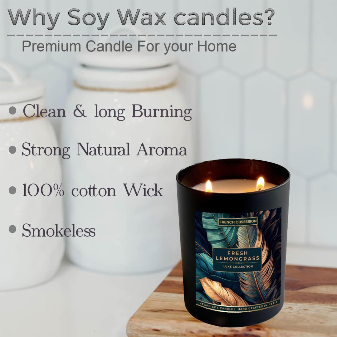 French Obsession Scented Candles for Home Decor, Bedroom| Scented Candle Gift Set for Wife,Girl| 560 gm| Burn 60+ Hrs | Aroma Therapy Candles| Fragrance Candles for Home | Lemon Grass Scent