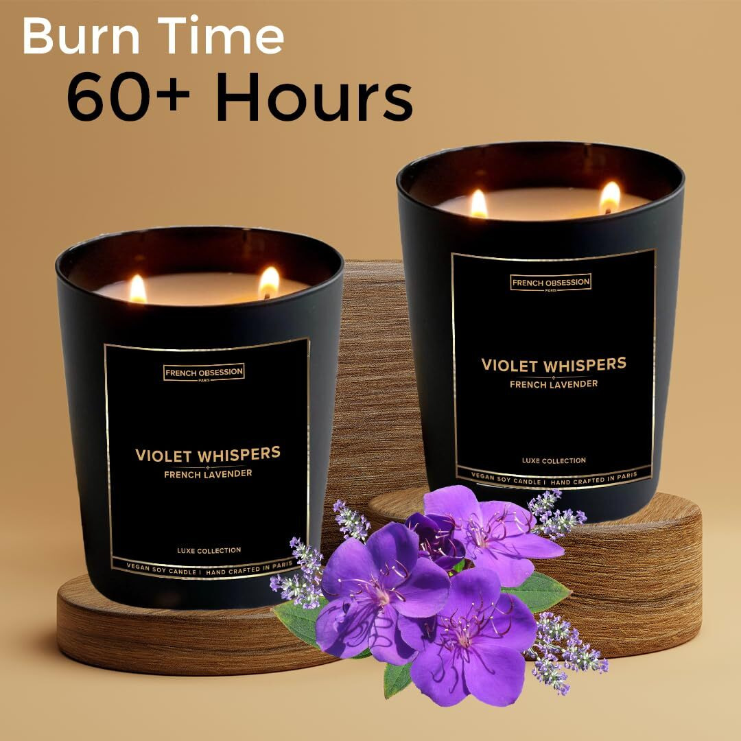 French Obsession Scented Candles for Home Decor, Bedroom| Scented Candle Gift Set for Wife, Girl|560 gm| Burn 50+ Hrs| Aroma Therapy Candles| Fragrance Candles for Home | Lavender Scent