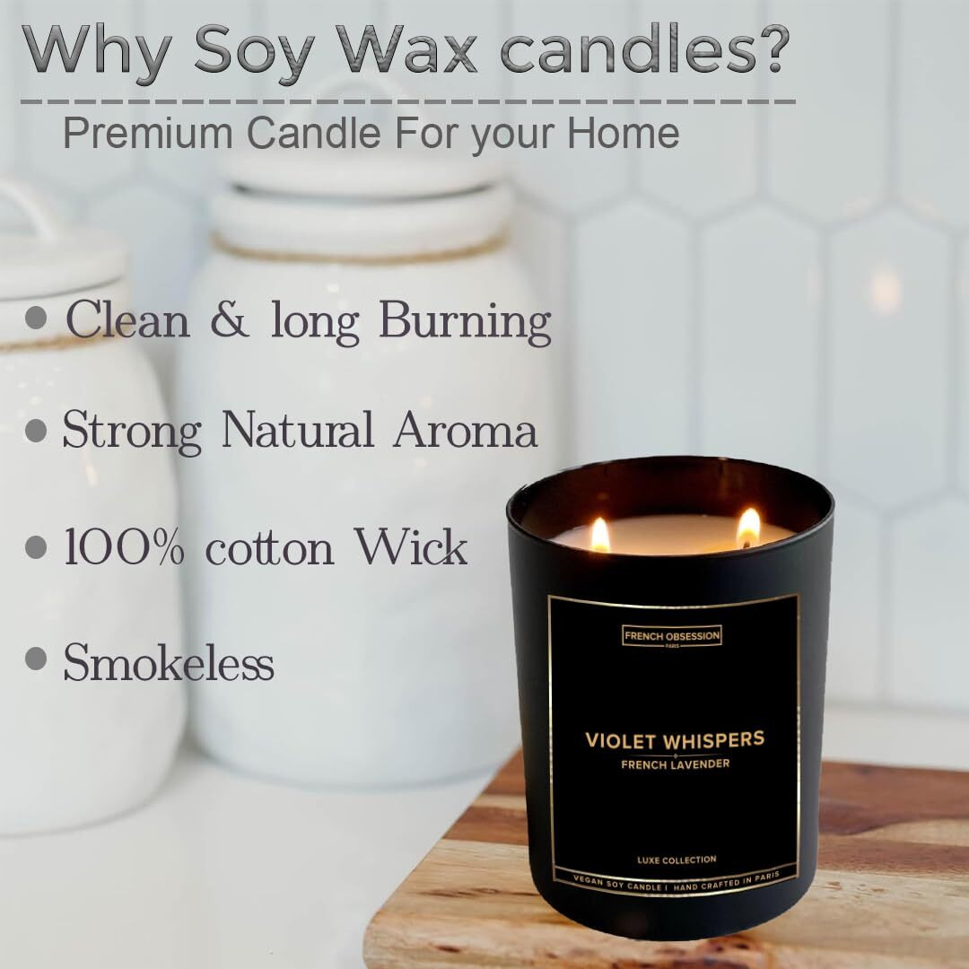 French Obsession Scented Candles for Home Decor, Bedroom| Scented Candle Gift Set for Wife, Girl|560 gm| Burn 50+ Hrs| Aroma Therapy Candles| Fragrance Candles for Home | Lavender Scent