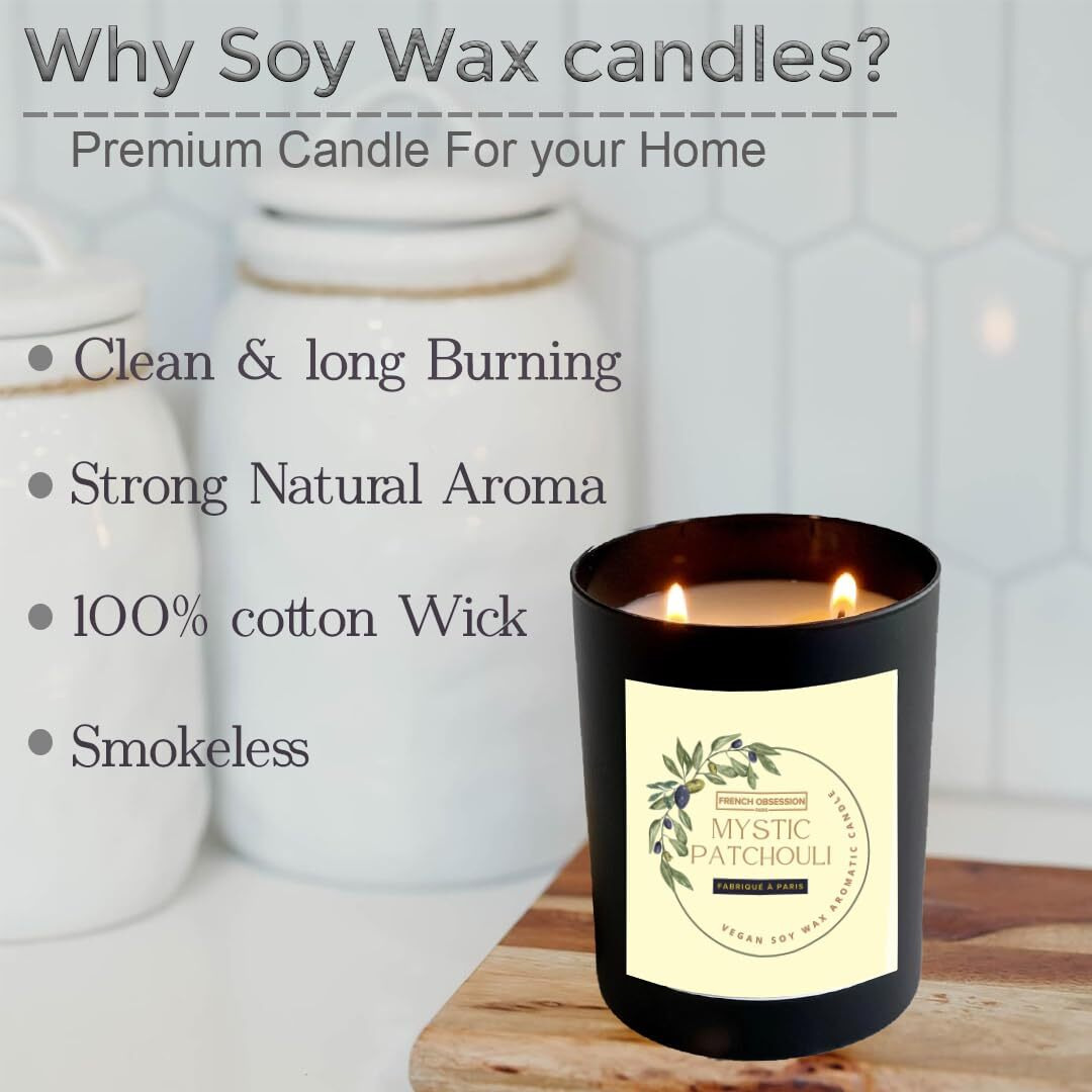 French Obsession Scented Candles for Home decor, Bedroom| Scented Candle Gift Set for Wife, Girlfriend|560 gm| Burn 60+ Hr| Aroma Therapy Candles| Fragrance Candles for Home | Patchouli