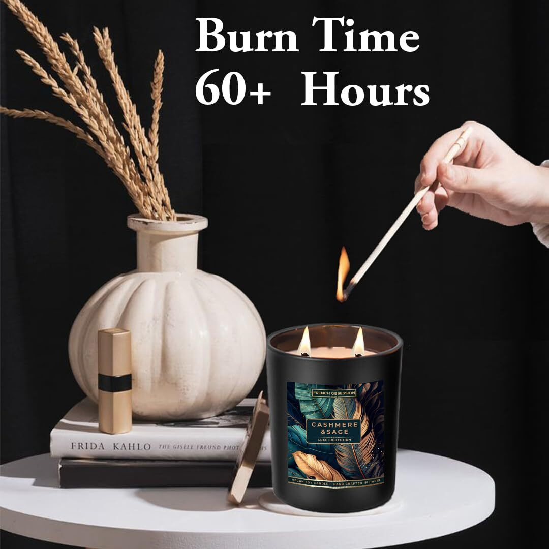 French Obsession Scented Candles for Home Decor, Bedroom| Scented Candle Gift Set for Wife,Girl| 560 gm| Burn 60+Hrs | Aroma Therapy Candles| Fragrance Candles for Home | Cashmere Sage