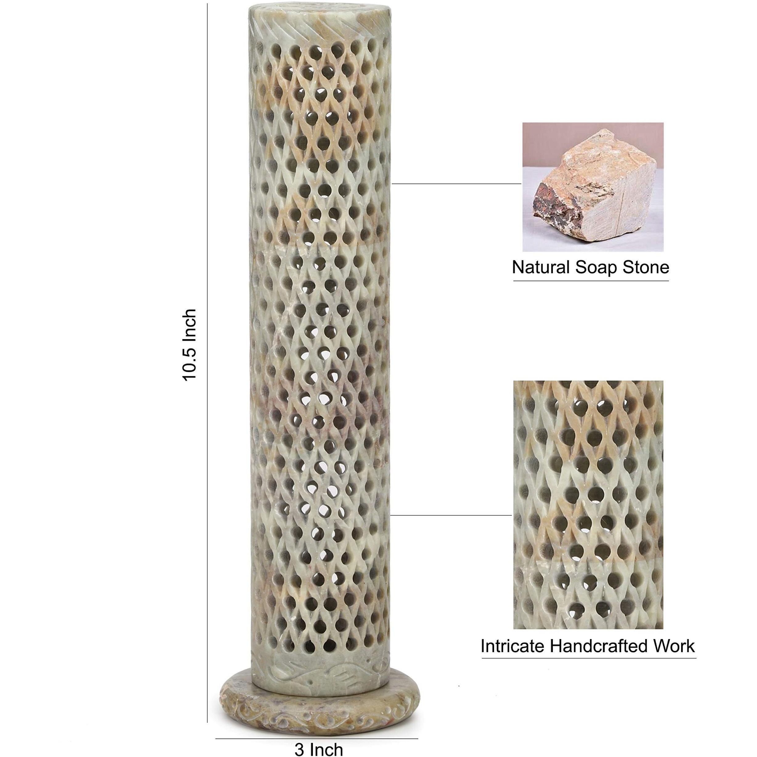 KC KULLICRAFT Handcrafted Soapstone Marble Work Candle Incense Holder with 6 Incense Agarbatti Sticks of Chandon Fragrance