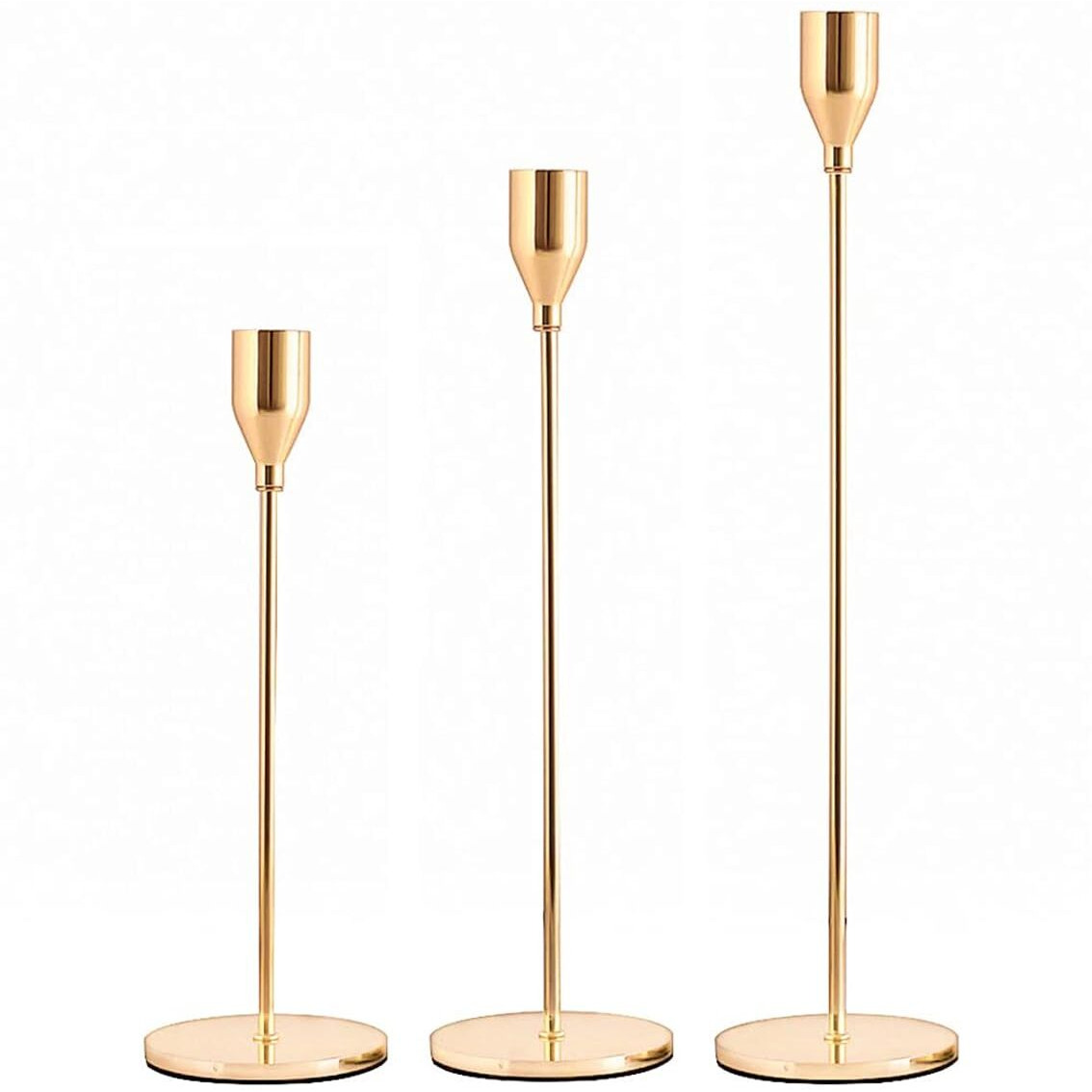 Kiwilon 3-in-1 Candle Holders - Gold | Golden Candle Stick Stand for Home Decoration | Ideal for Taper Candles, Candelabra | Fits 3/4 inch Thick Candles | Easy to Assemble & Elegant