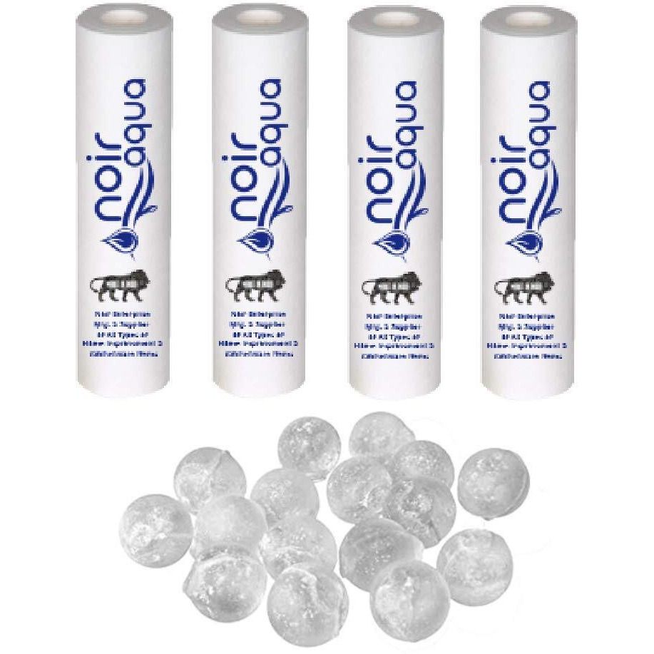 Noir Aqua - 4pcs PP Spun Filter + 20pcs Antiscalant Balls | for All Type of RO Water purifiers (4 Piece, White, 10 Inch, 5 Micron) - RO Spun Filter Cartridge, Water Filter Candle