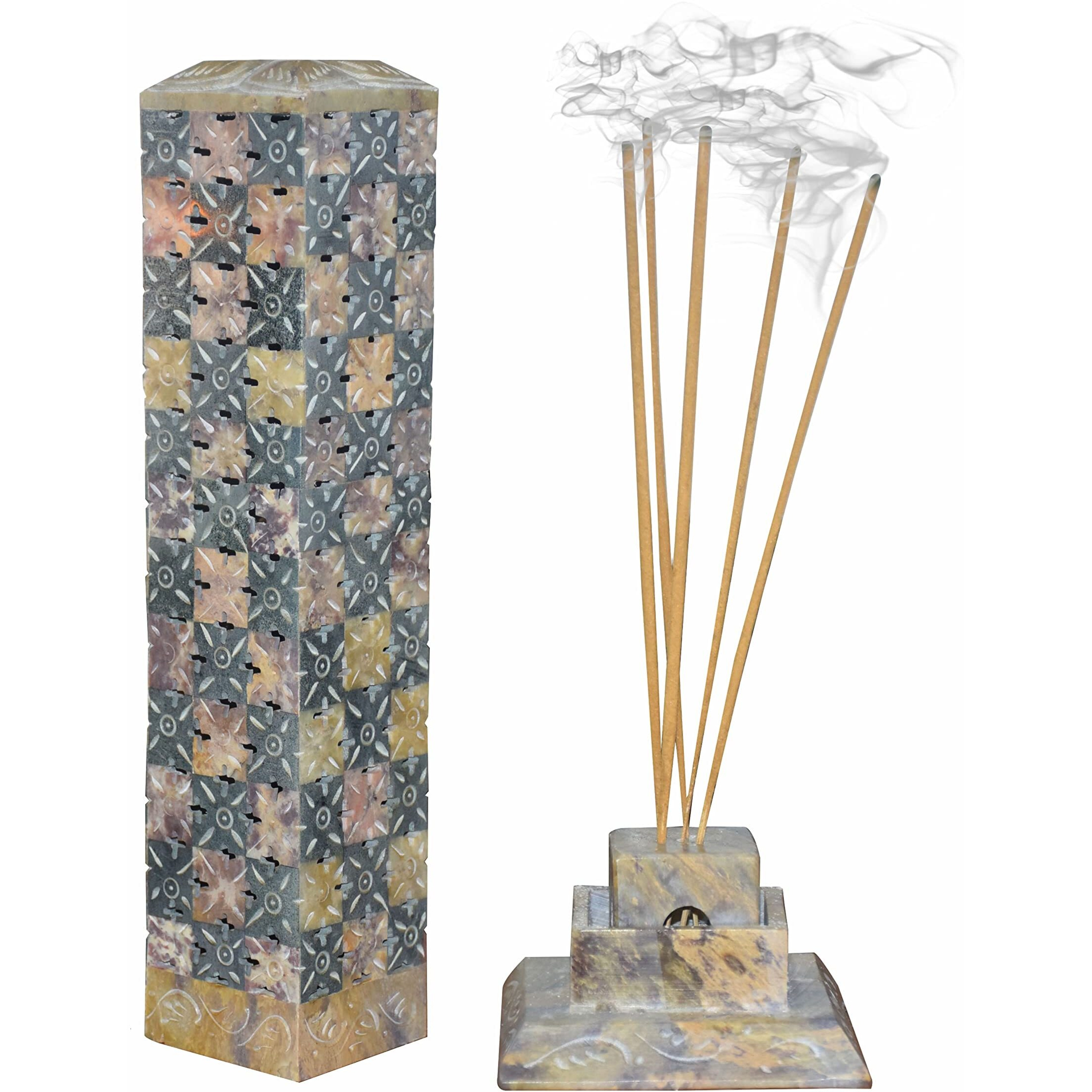 Pure Source India Soapstone Marble Hand Carved Incense Holder | Agarbatti Stand | Candle Burner | Tea Light Holder Big Size