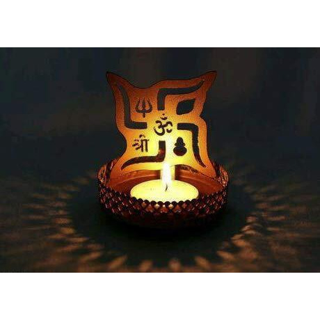 Sprout Bulbs Swastik Shadow Lamp Tealight Candle Holder Stand for Pooja and Decorative