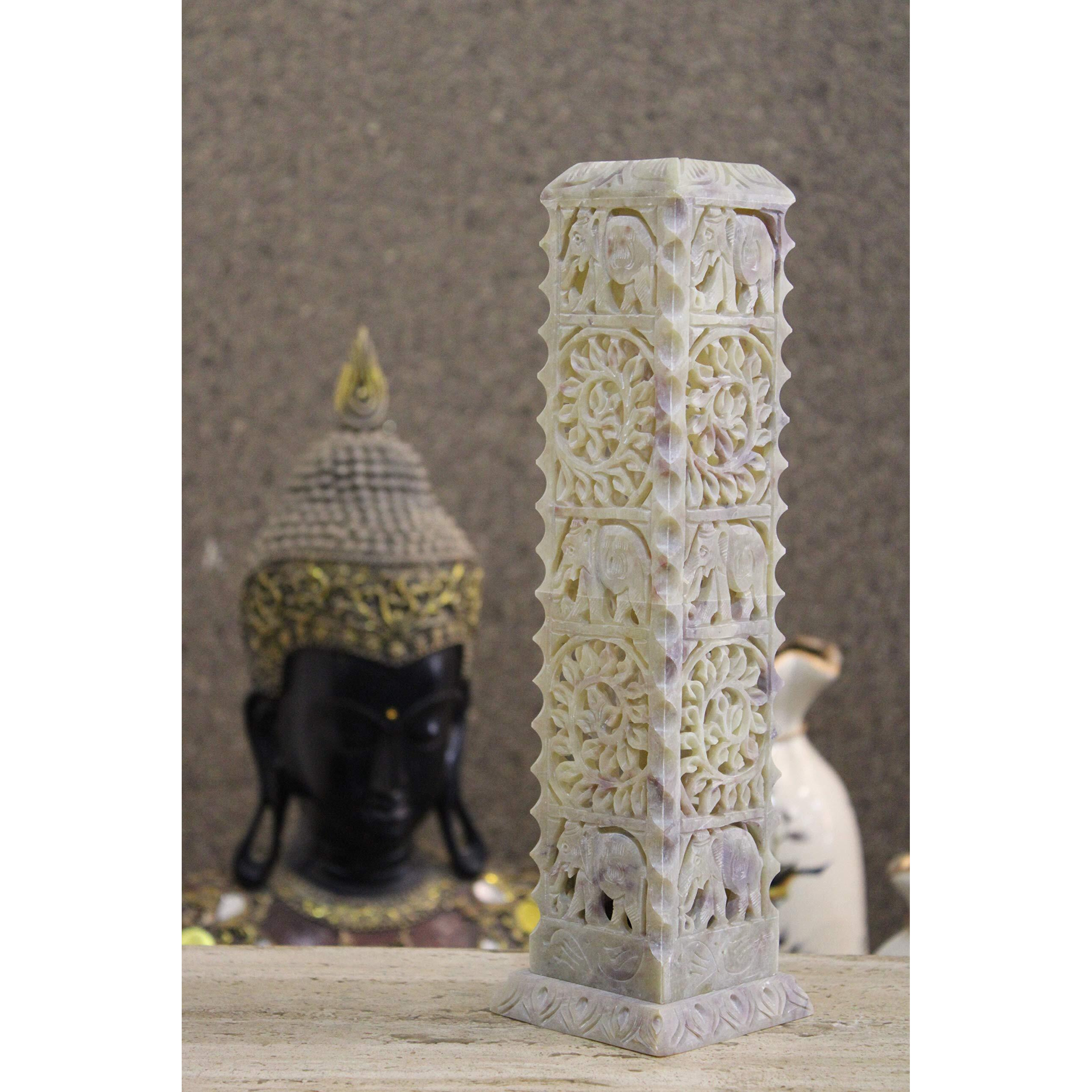 KC KULLICRAFT Marble Soapstone Incense Stick Holder Agarbatti Stand Tea Light Burner Candle Holder/Beautiful Elephant Carving for Home Decor.(Square)