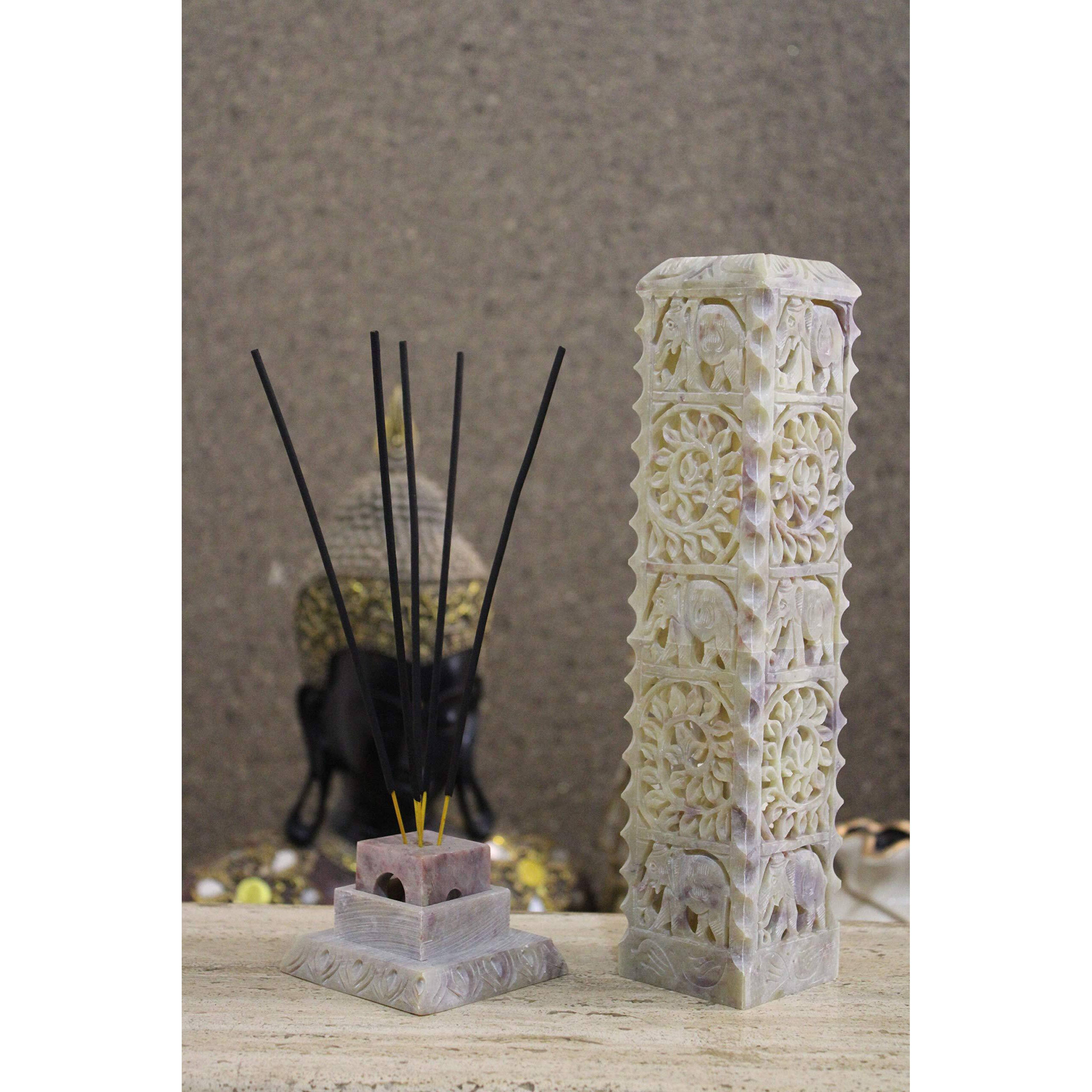 KC KULLICRAFT Marble Soapstone Incense Stick Holder Agarbatti Stand Tea Light Burner Candle Holder/Beautiful Elephant Carving for Home Decor.(Square)