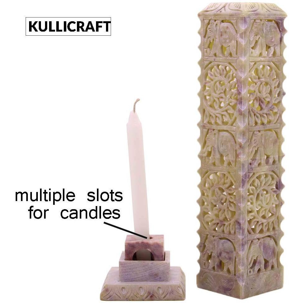 KC KULLICRAFT Marble Soapstone Incense Stick Holder Agarbatti Stand Tea Light Burner Candle Holder/Beautiful Elephant Carving for Home Decor.(Square)