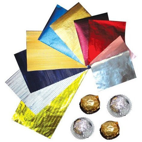Amit Marketing Chocolate Wrapping Paper I Plain Aluminium Embossed Foil I for DIY Sweets Candies Chocolate Candy Wrappers I Birthday Wedding Shower Party Decor Items I Pack of 50 Pcs - Multicolor