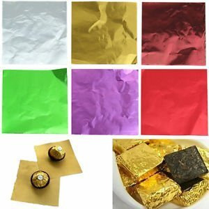 Amit Marketing Chocolate Wrapping Paper I Plain Aluminium Embossed Foil I for DIY Sweets Candies Chocolate Candy Wrappers I Birthday Wedding Shower Party Decor Items I Pack of 50 Pcs - Multicolor