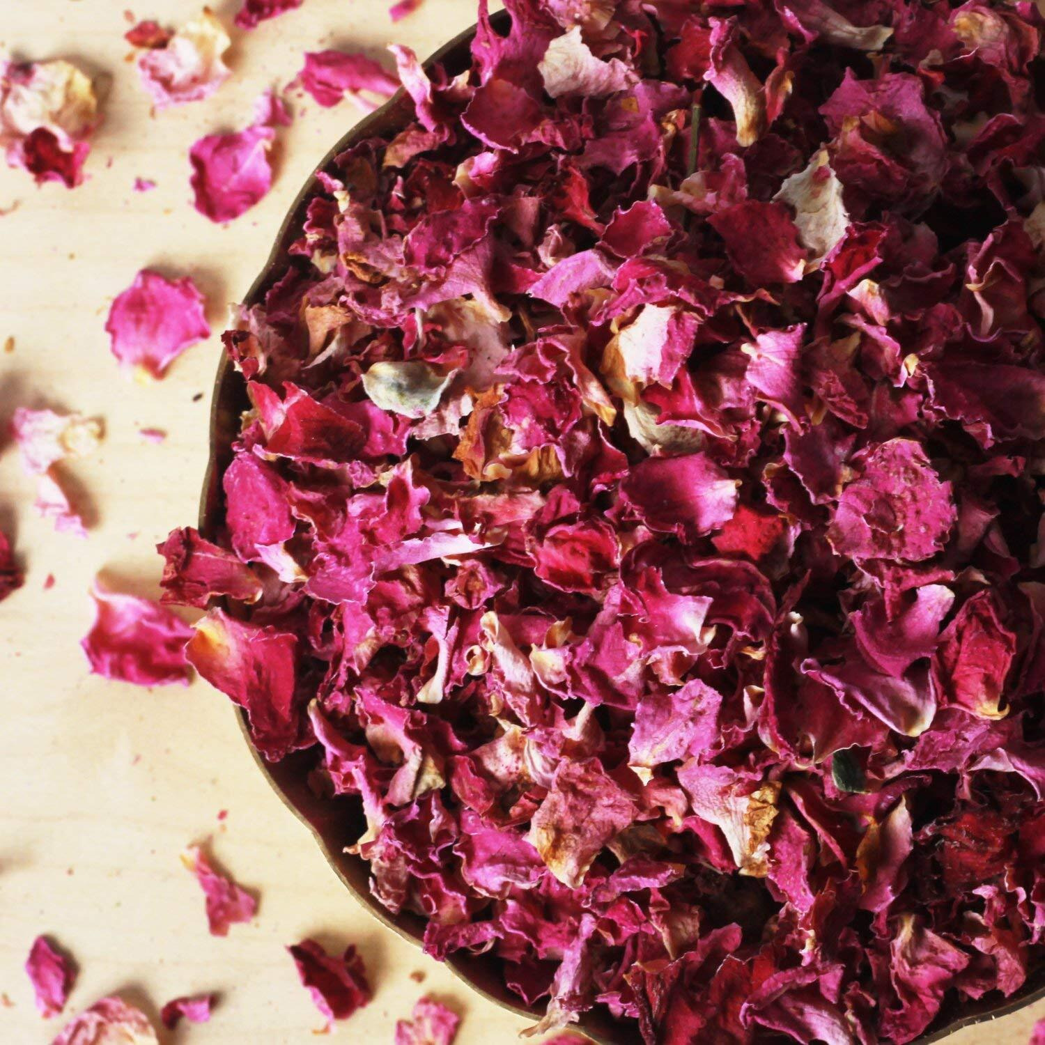 FreshoCartz Sun Dried Rose Petals | Edible Rose Leaves | Gulab Patti for for Skin Care/ Herbal Tea/ Toppings for Indian Sweets (900gm)