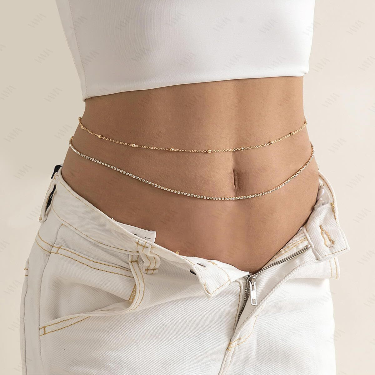VAMA FASHIONS Sexy Stone Hip Belly Chain Saree Waist belt karddhani vaddanam Bikni Kamarbandh Body Kamarchain Kamarband for women Girls (Golden Kamar waist chain)