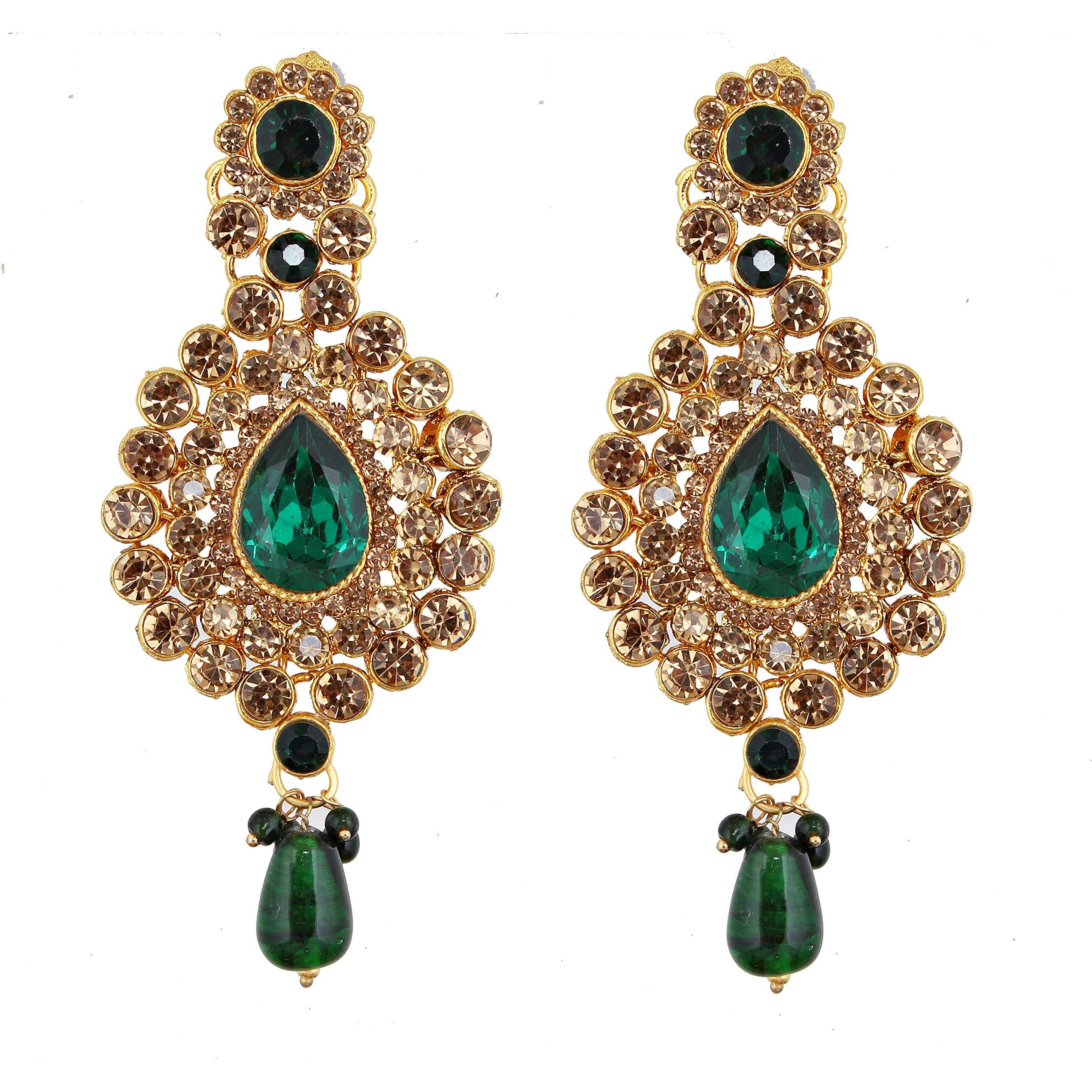 Lucky Jewellery Bridal Dulhan Designer 18k Gold Plated Gold Green Color Pearl Stone Set 8 pcs. for Women & Girls (3630-IZS-1611SM-LCT-G)