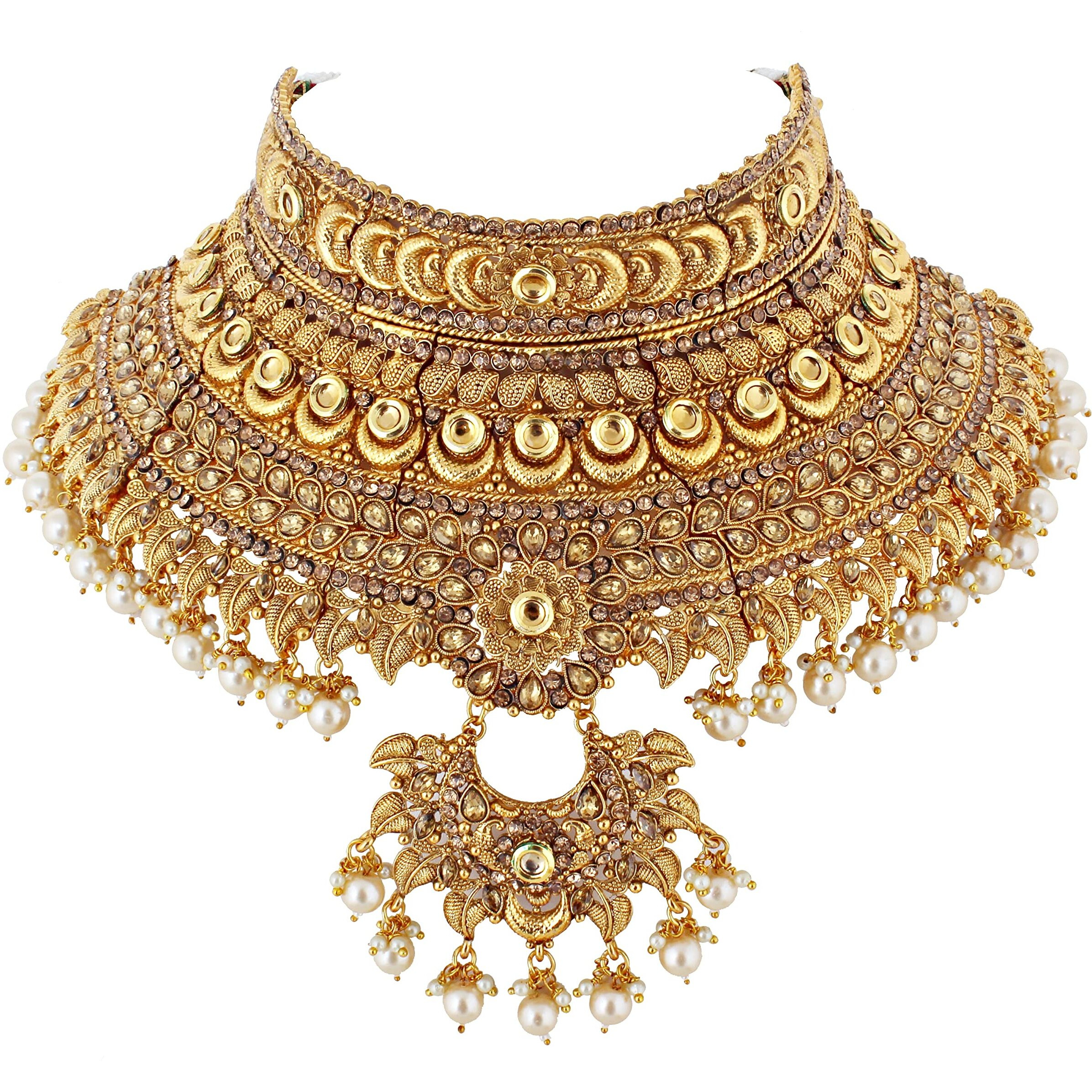Lucky Jewellery Bridal Dulhan Golden Color Alloy Gold Plated Wedding Jewellery Set for Girls & Women (3960-P3ZR-238SM-LCT)