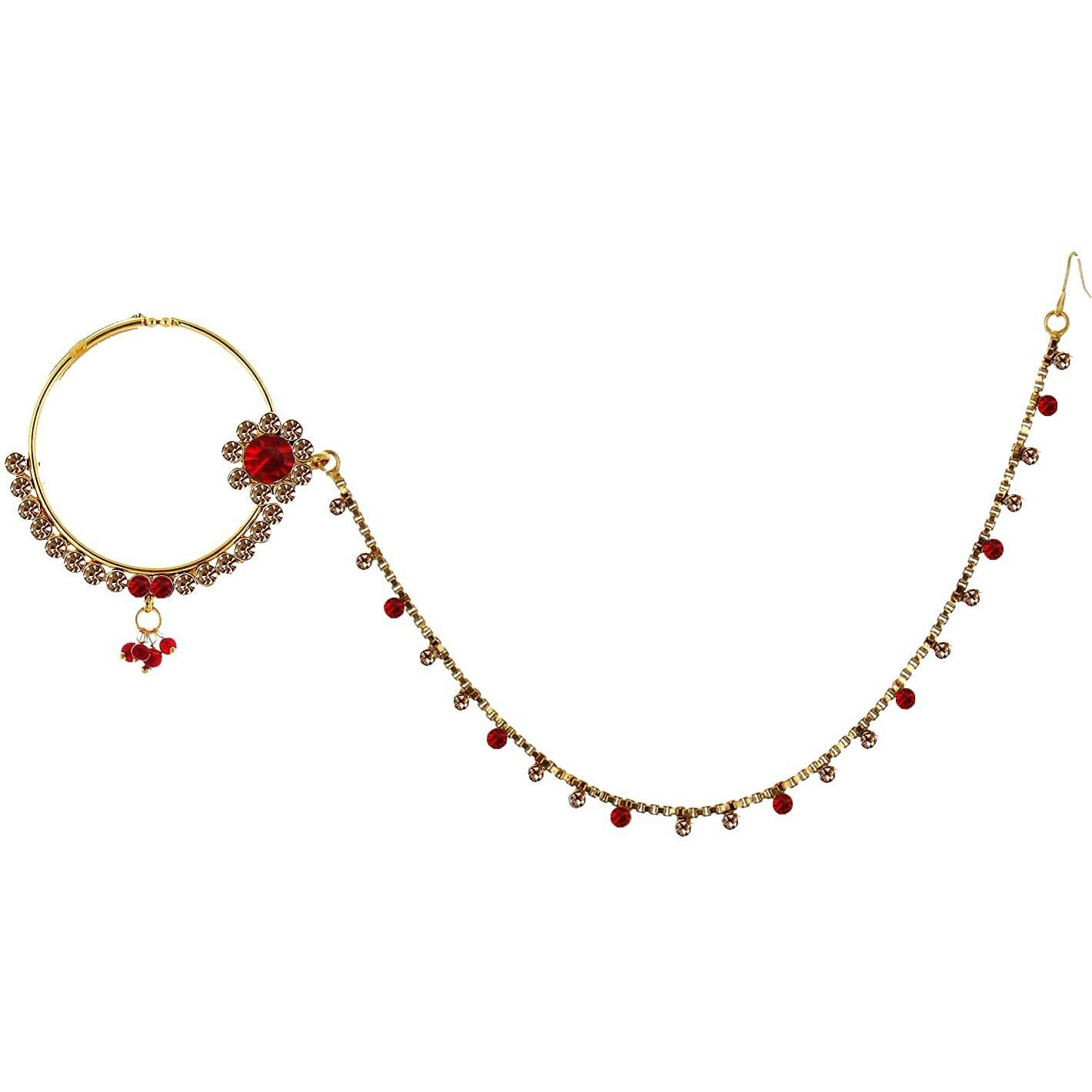 Lucky Jewellery 18 K Gold Plated Karwa Chauth Golden Red Color Alloy Wedding Suhag Nath for Girls & Women