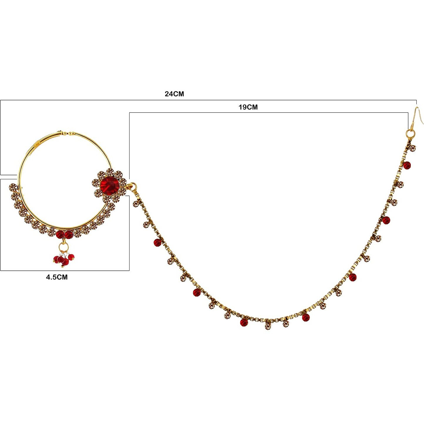 Lucky Jewellery 18 K Gold Plated Karwa Chauth Golden Red Color Alloy Wedding Suhag Nath for Girls & Women