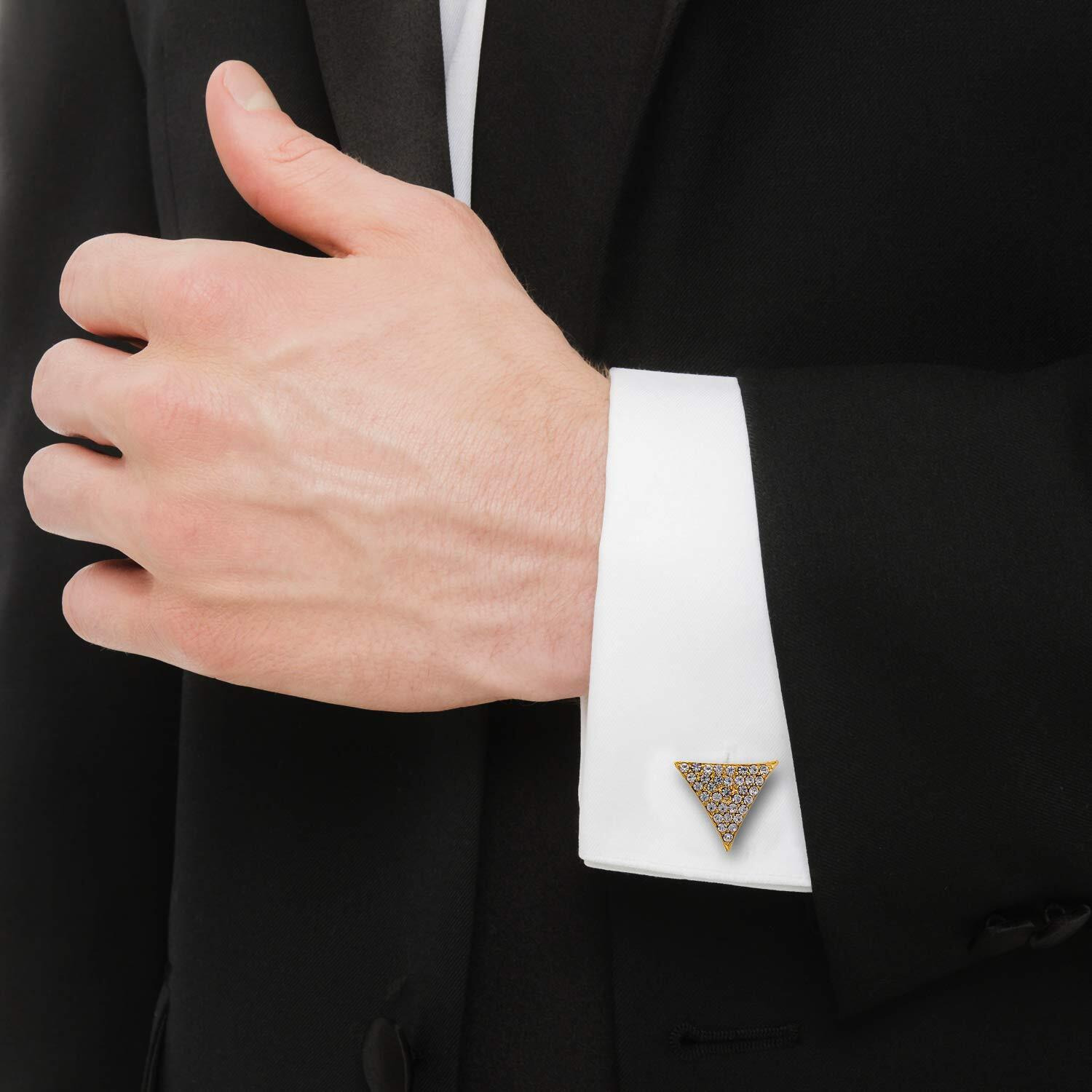 Lucky Jewellery Unique Men Jewelry White Color Stone Gold Plated Sleeve Button Formal Cuff Button Wedding Shirt Button, Suit, Blazer Cufflinks with Matching Tie Pin Gift Set For Men (294-M4C4-A5235-W)