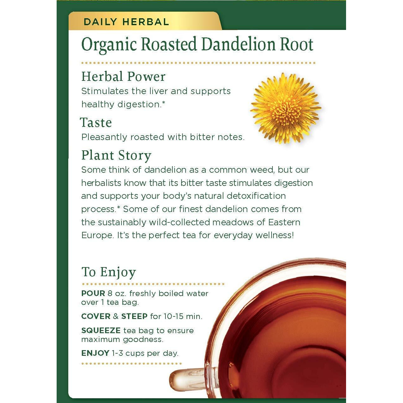 Traditional Medicinals Organic Roasted Dandelion Root Tea - Caffeine Free - 16 Bags - HSG-670398