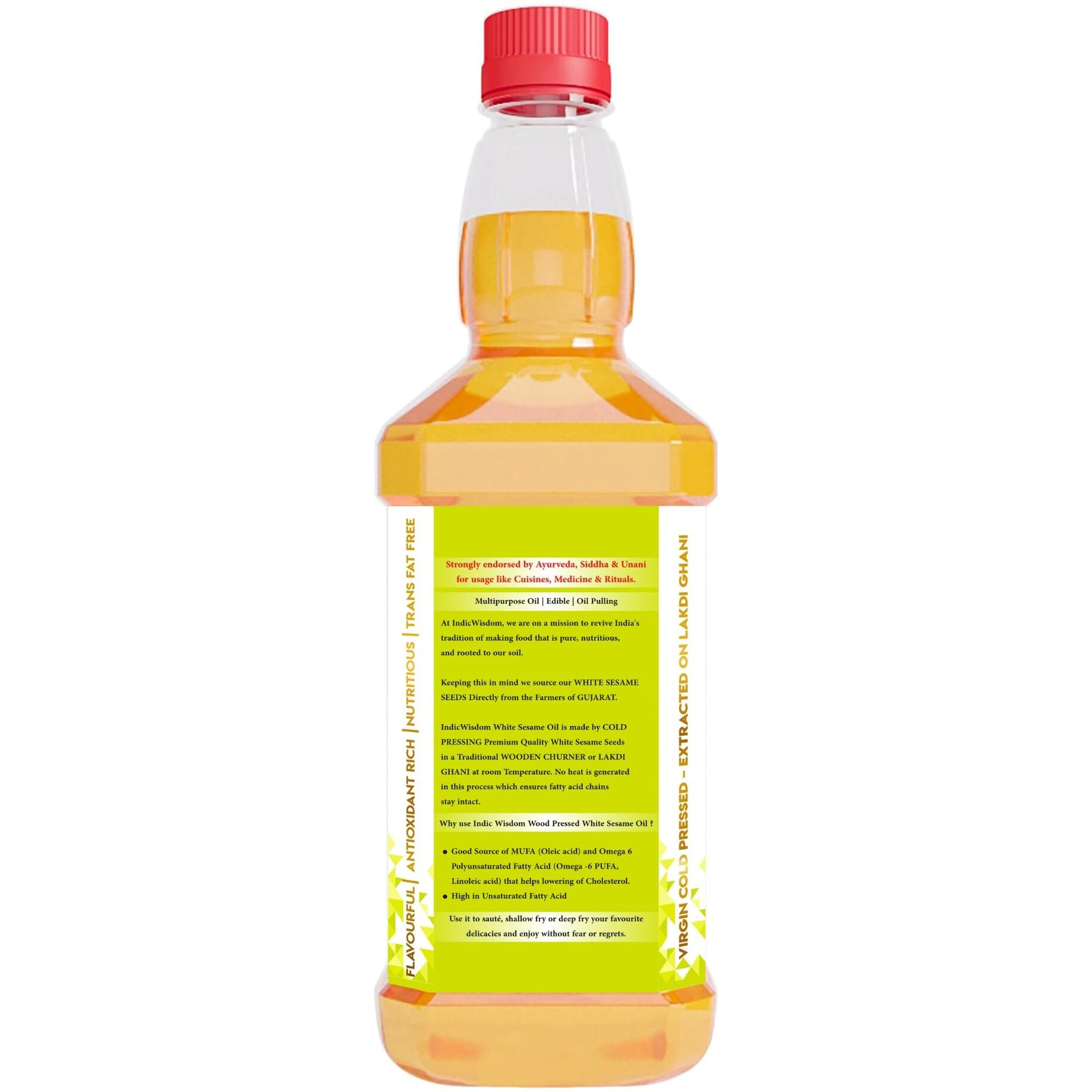 IndicWisdom Wood Pressed White Sesame Oil 1 Liter (Cold Pressed White Sesame Oil - Extracted on Wooden Churner)