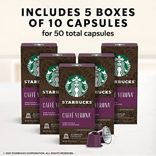 STARBUCKS By Nespresso, Caff Verona (50-Count Single Serve Capsules, Compatible With Nespresso Original Line System), Box