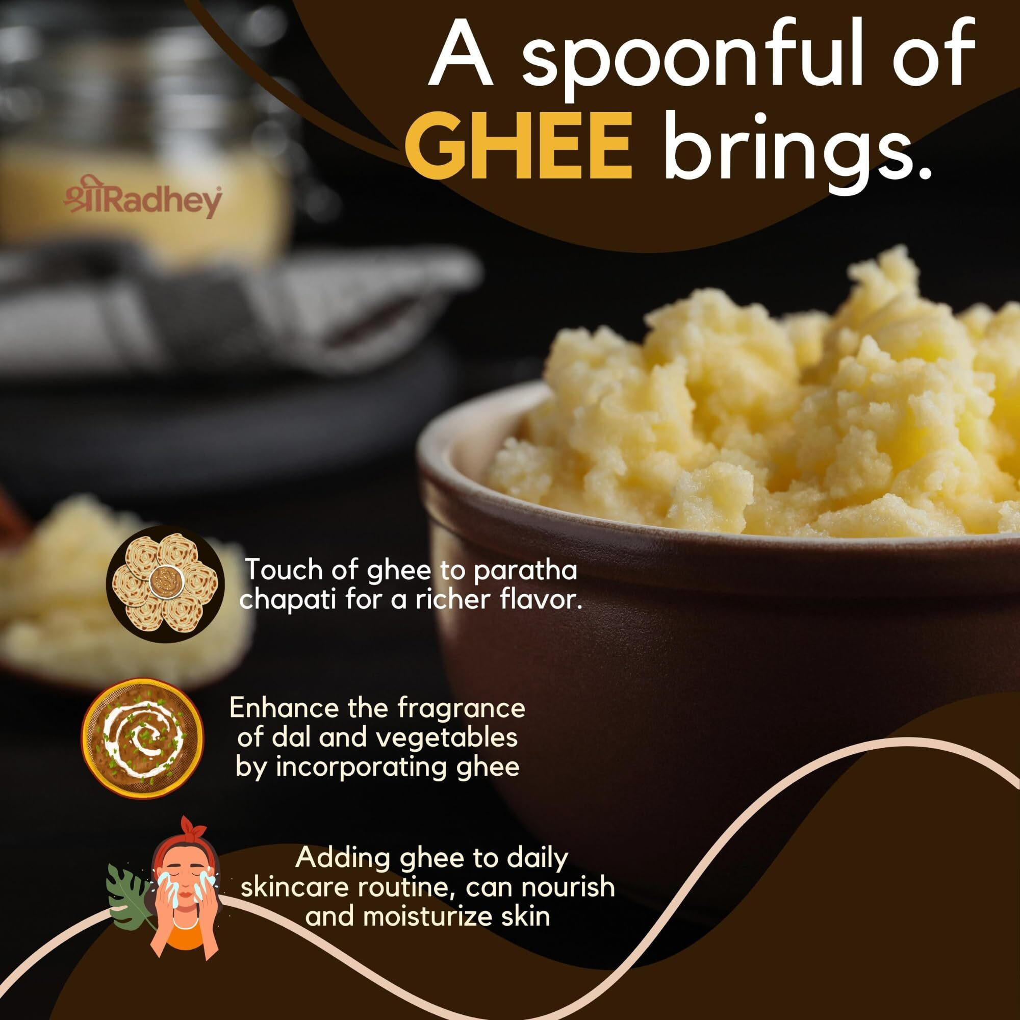 SHREERADHEY A2 Gir Cow Ghee Traditional Bilona Churned, 500 ML Glass Bottle