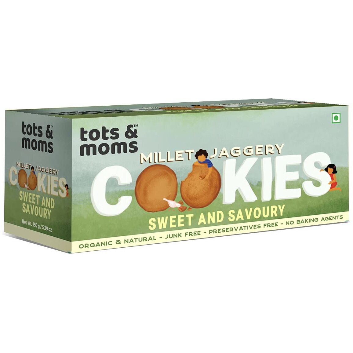 Tots & Moms Foods Healthy, Wholesome & Nutritious Millet & Jaggery Cookies | Sweet & Savory for Kids & Adults Junk-Free, No White Sugar Snack - 150g