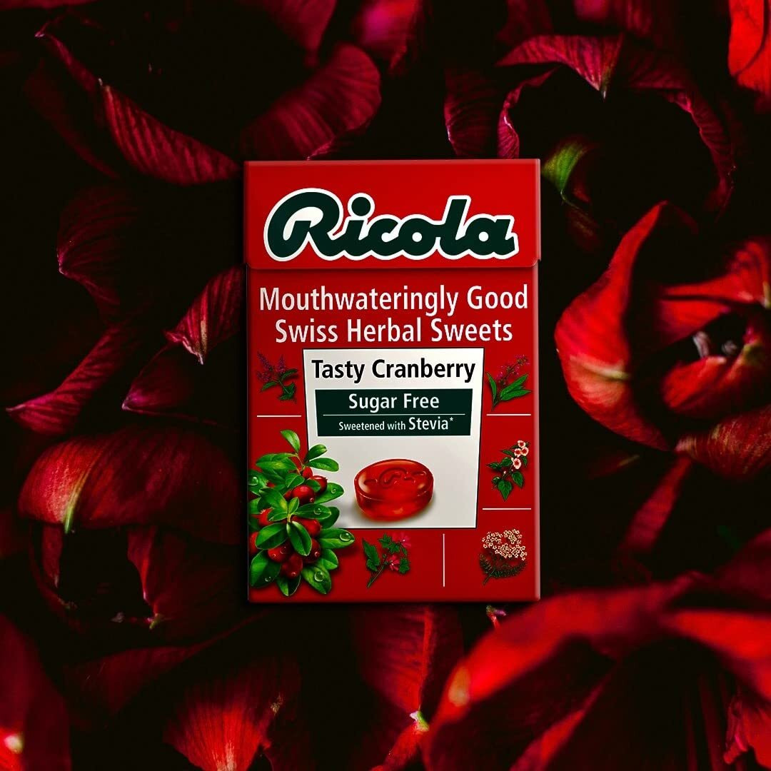 Ricola Tasty Cranberry Swiss Herb Lozenges Sugar Free Candy, 1.59 oz  45 g, 2 Pack