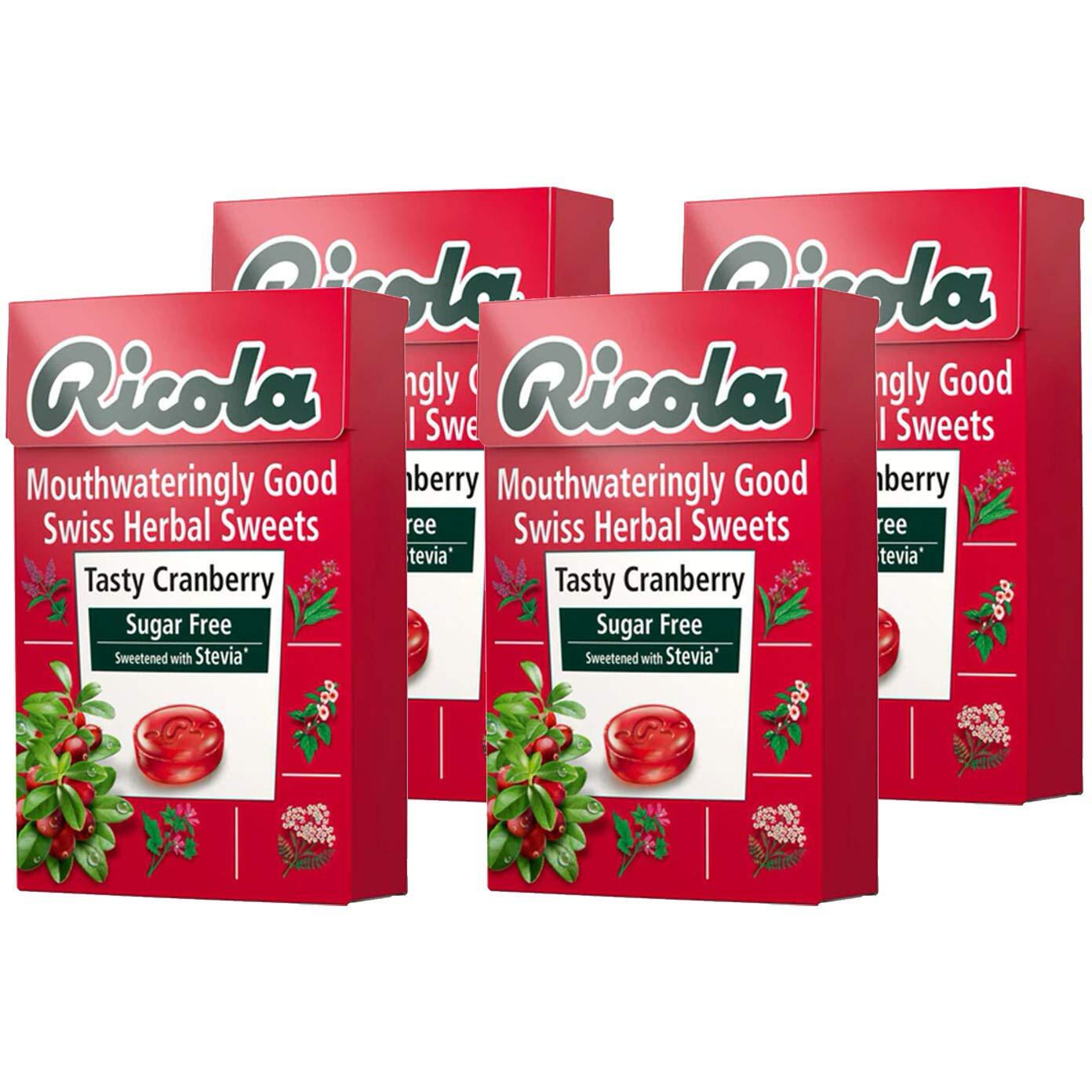 Ricola Tasty Cranberry Swiss Herb Lozenges Sugar Free Candy - 4 Pack, 4 x 45 g