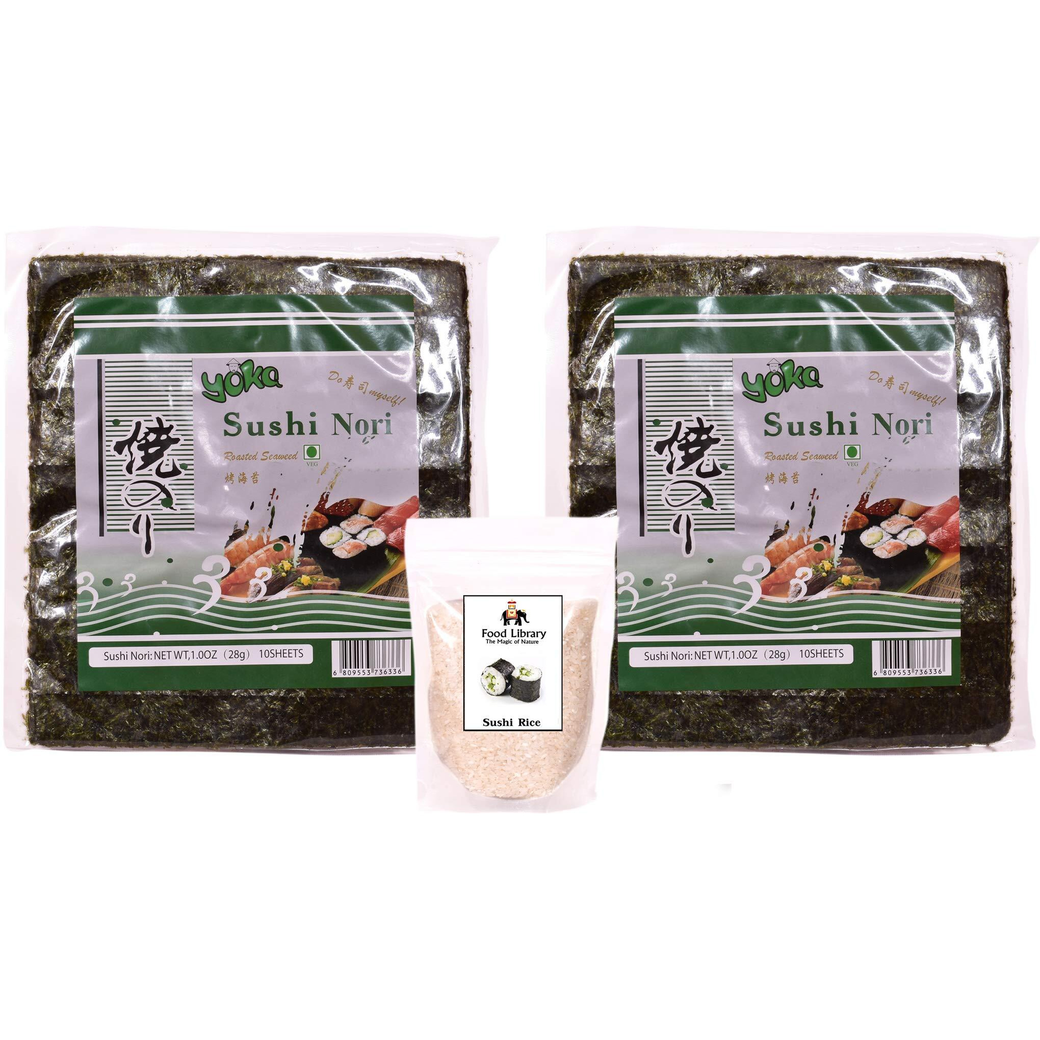 FOOD LIBRARY THE MAGIC OF NATURE Combo Of Food Library Sushi Rice, 200 Gram + Yoka Nori Roasted Seaweed Sheets, 20 Sheets