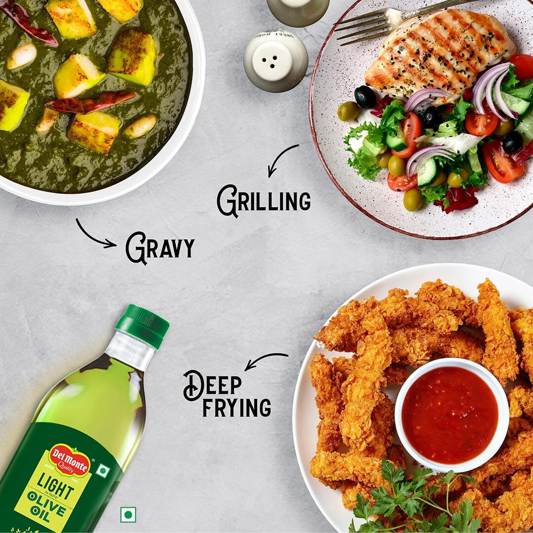 Del Monte Extra Light Olive Oil, Ideal for Everyday Indian Cooking & Deep Frying, 1L