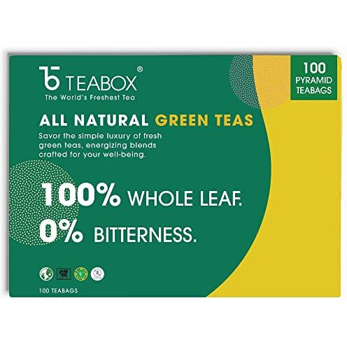 Teabox Darjeeling Green Tea Sampler Bags 100 Tea Bags (10pcs X 10 flavors) | 100% Natural | 0% Bitterness | Immunity Boosting Sampler Pack | From The Himalayas