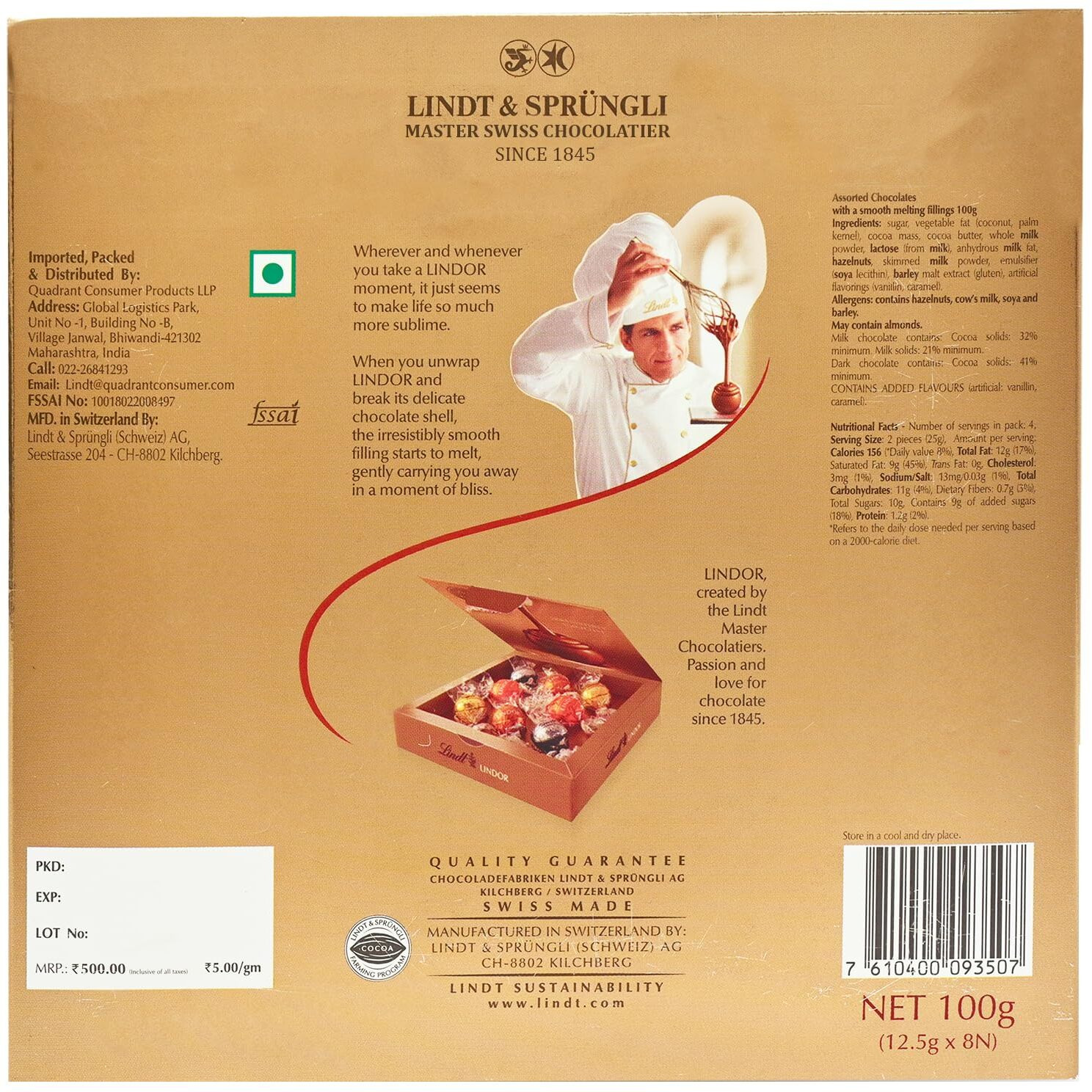 Lindt Lindor Assorted Cornet Chocolate Festive Gift Pack -100gm (8 Cornet Balls)