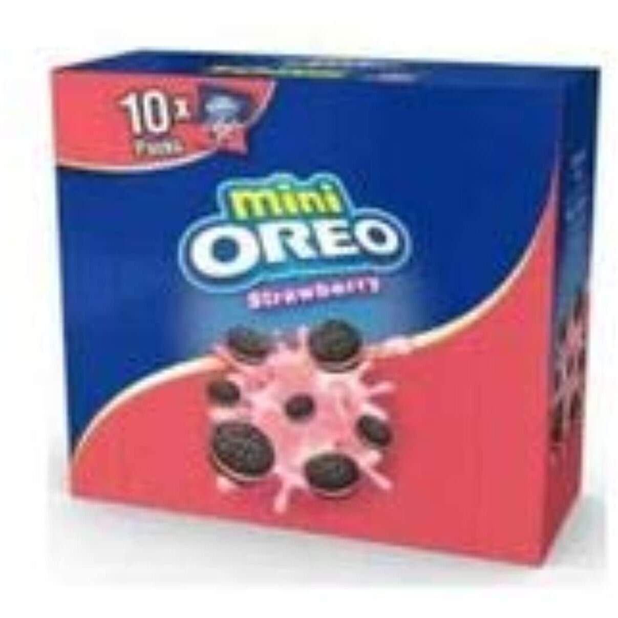 Oreo Mini Strawberry Sandwich Biscuit 10 Mini Bag ( 10 X 20.4g ) Box, 204g, Blue & Pink