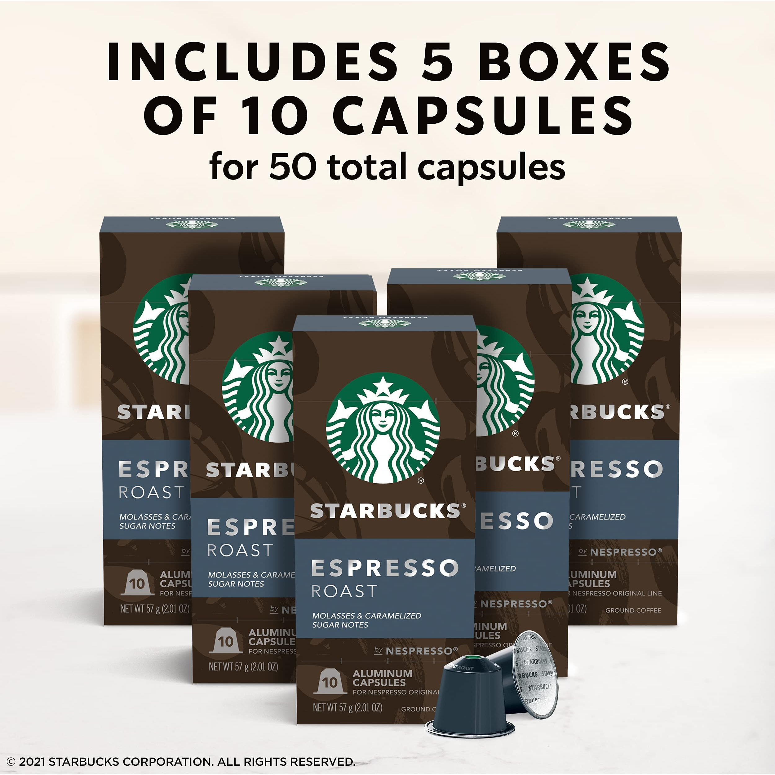 Starbucks By Nespresso, Espresso Dark Roast (50-Count Single Serve Capsules, Compatible With Nespresso Original Line System), Box - 0.62 Pounds