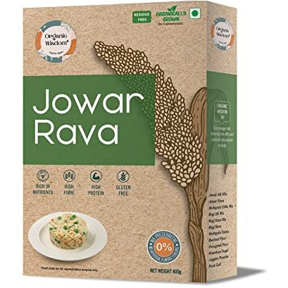 Organic Wisdom-Back to Roots Jowar Rava (Millet Rava) | 400 Gram | Healthy Breakfast | Rich In Protein, Fibre, Calcium, Manganese And Copper | Gluten Free | Diet Food | Natural Farming, Residue Free