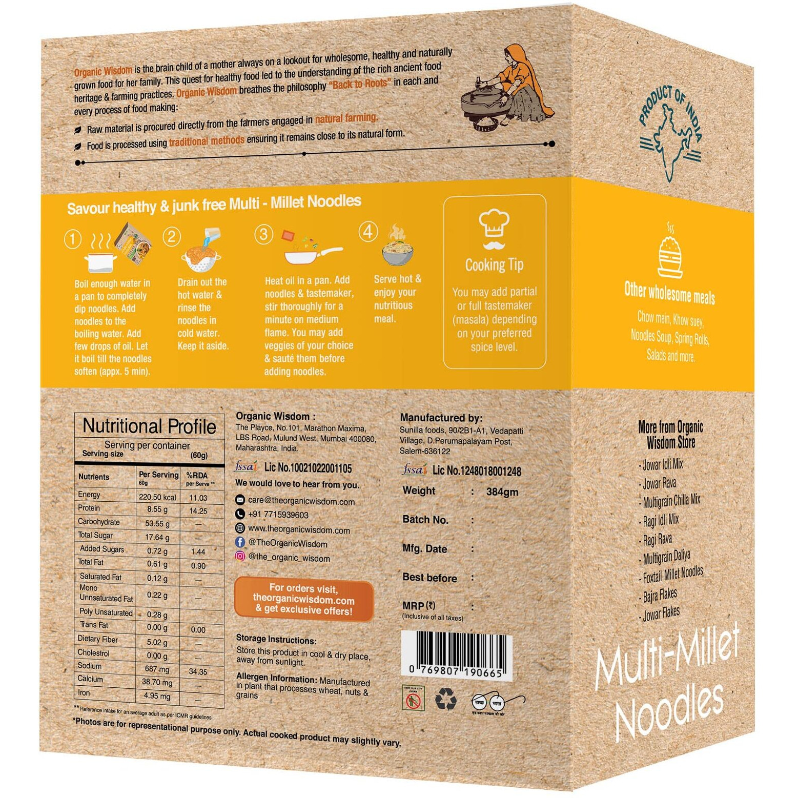Organic Wisdom-Back to Roots - Back to Roots Multi Millet Noodles | 384 Gm (Contains 2 Packs)| Made with 8 Super Grains | Not Fried - Sun Dried | No Maida | No Msg |