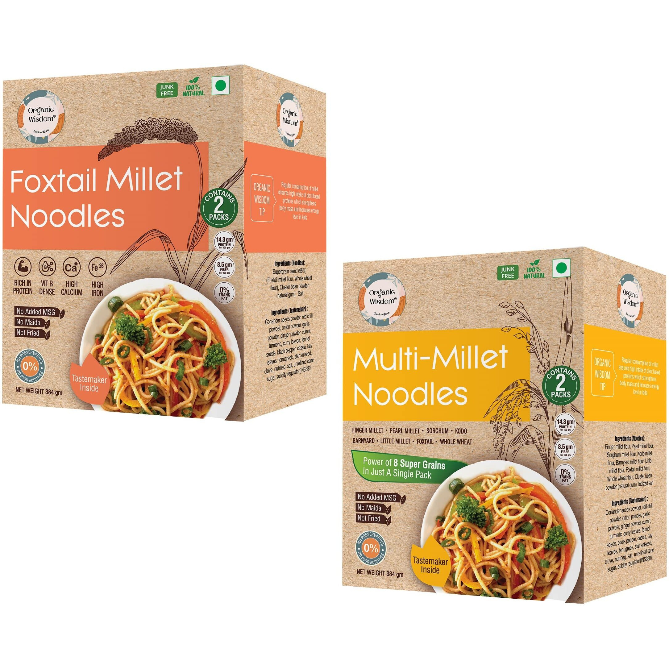 Organic Wisdom-Back to Roots Multi Millet & Foxtail Noodles Combo Pack | 784 g - 4 packs (4 * 192g) | Not Fried | No Maida, no MSG, No Transfat, junk free|Protein & Fiber Rich