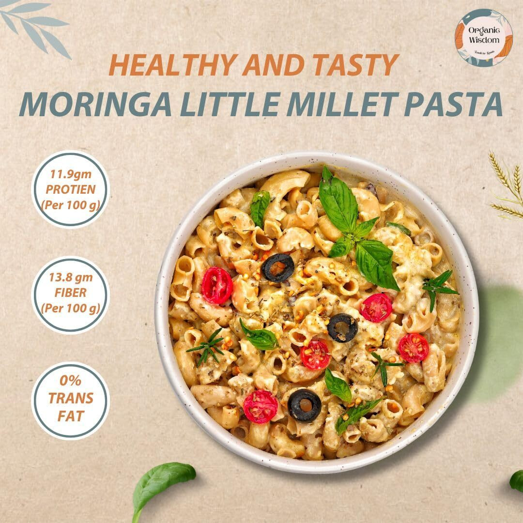 Organic Wisdom-Back to Roots Moringa Little Millet Macaroni Pasta | No Maida, Not Fried, No Msg, No Preservatives| Goodness Of Moringa & Minor Millet | Rich In Vit B & Anti-Oxidants, 180 Gm