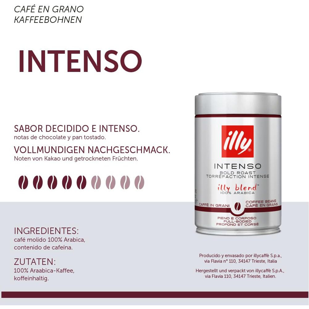 illy Intenso Bold Roast 100% Arabica Whole Coffee Beans, 8.8 oz / 250 g