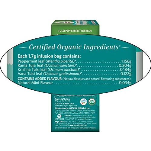 ORGANIC INDIA Tulsi Peppermint Refresh 25 Tea Bags || Stress Relieving & Rejuvenating || Feeling Refreshed || Tulsi Tea - 25 Tea Bags