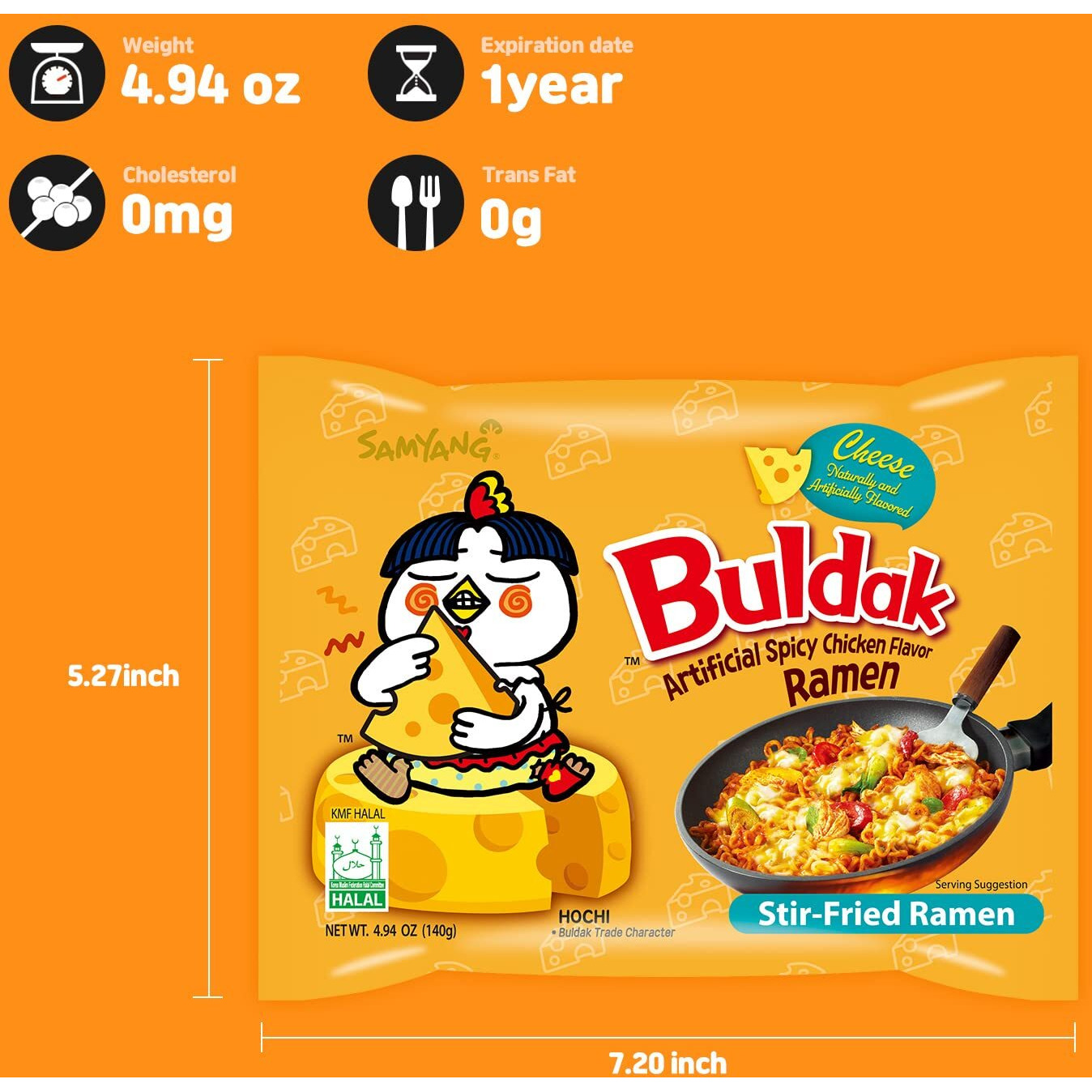 Samyang Ramen Korean Noodles Hot / Mild / Stir Fries / Soups (Buldak Cheese, .5Pack), 4.93 Ounce (Pack of 5)