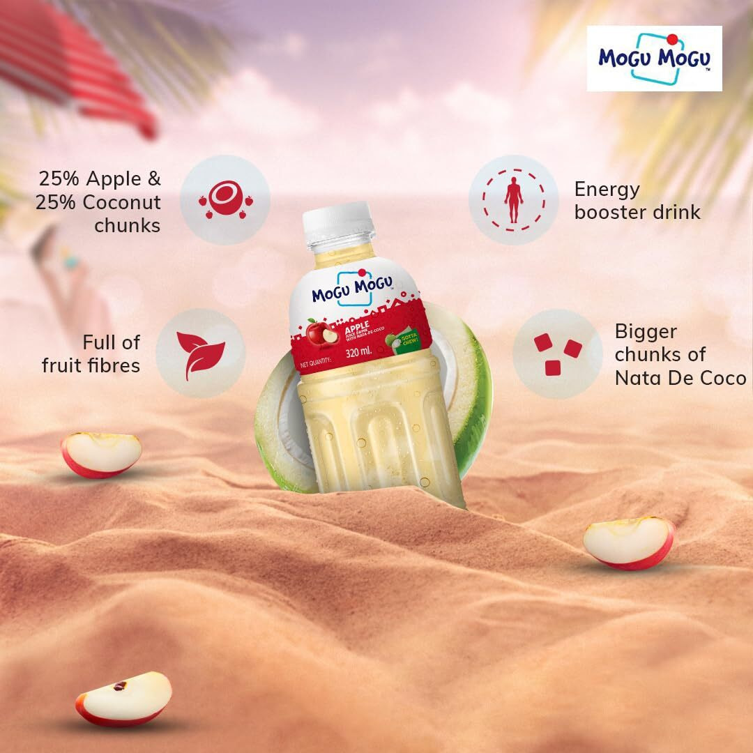 Mogu Mogu Apple Juice 25% with NATA De Coco (Pack of 6)