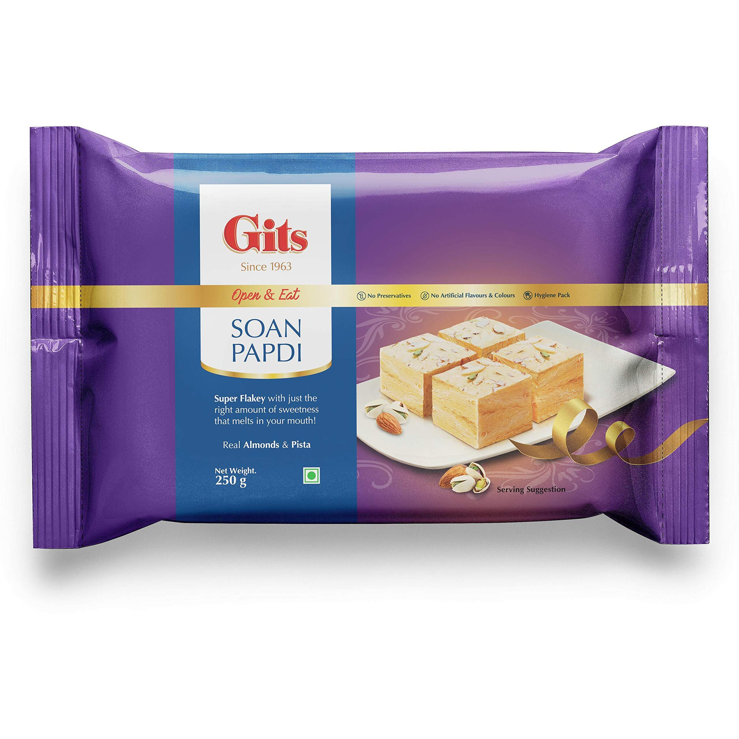 Gits Soan Papdi, Ready to Eat Indian Dessert, 1000g (Pack of 4, 250g Each)