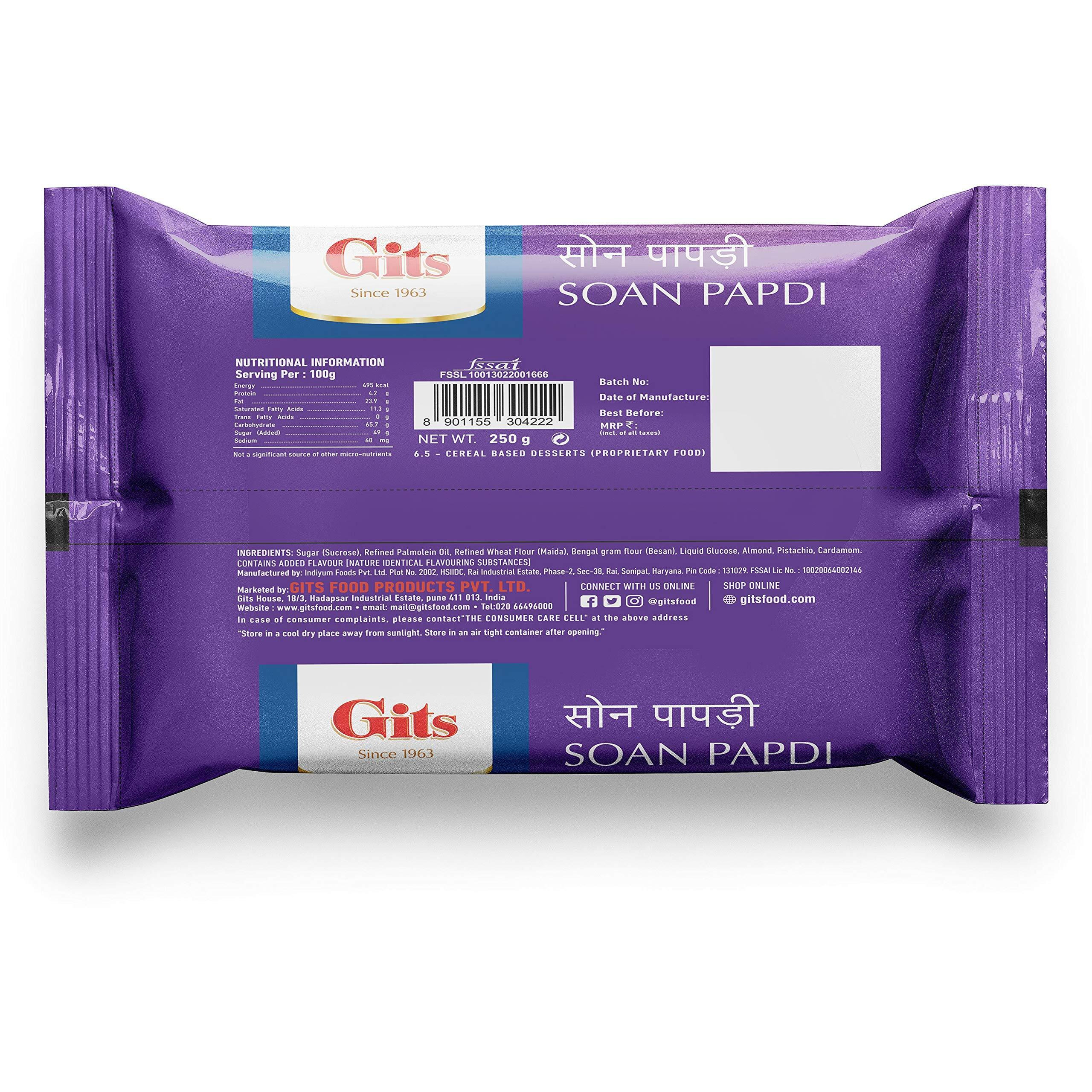 Gits Soan Papdi, Ready to Eat Indian Dessert, 1000g (Pack of 4, 250g Each)