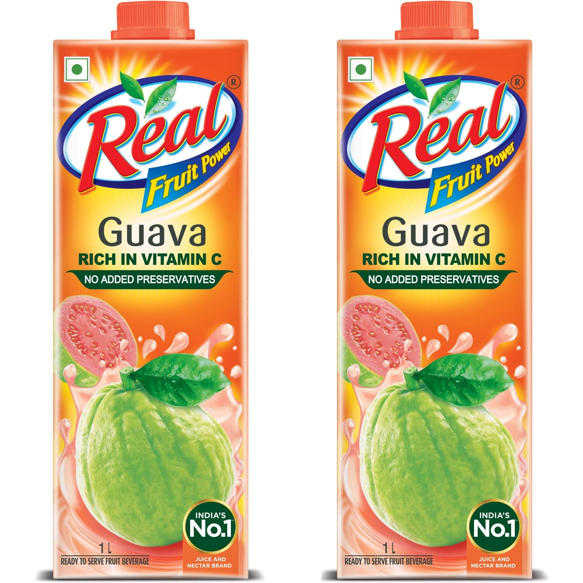 Real Guava Fruit Juice -1L (Pack of 2) | Rich in Vitamin C | No Added Preservatives, No Artificial Colors & Flavours | Goodness of Best fruits | Daily Dose of Fruit Nutrition | Tasty, Refreshing & Energising Drink